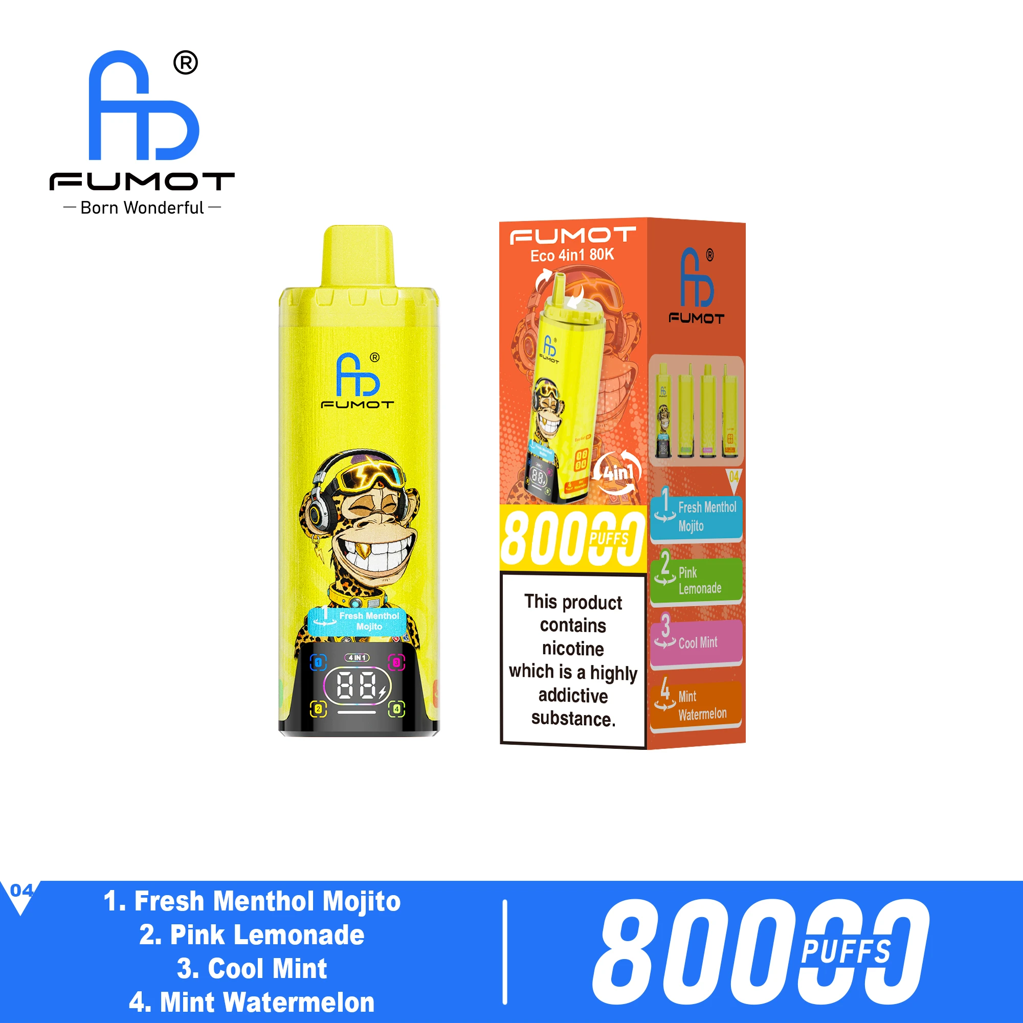Fumot Eco 4in1 80000 Verpackung mit QR-Code zur Echtheitsprüfung