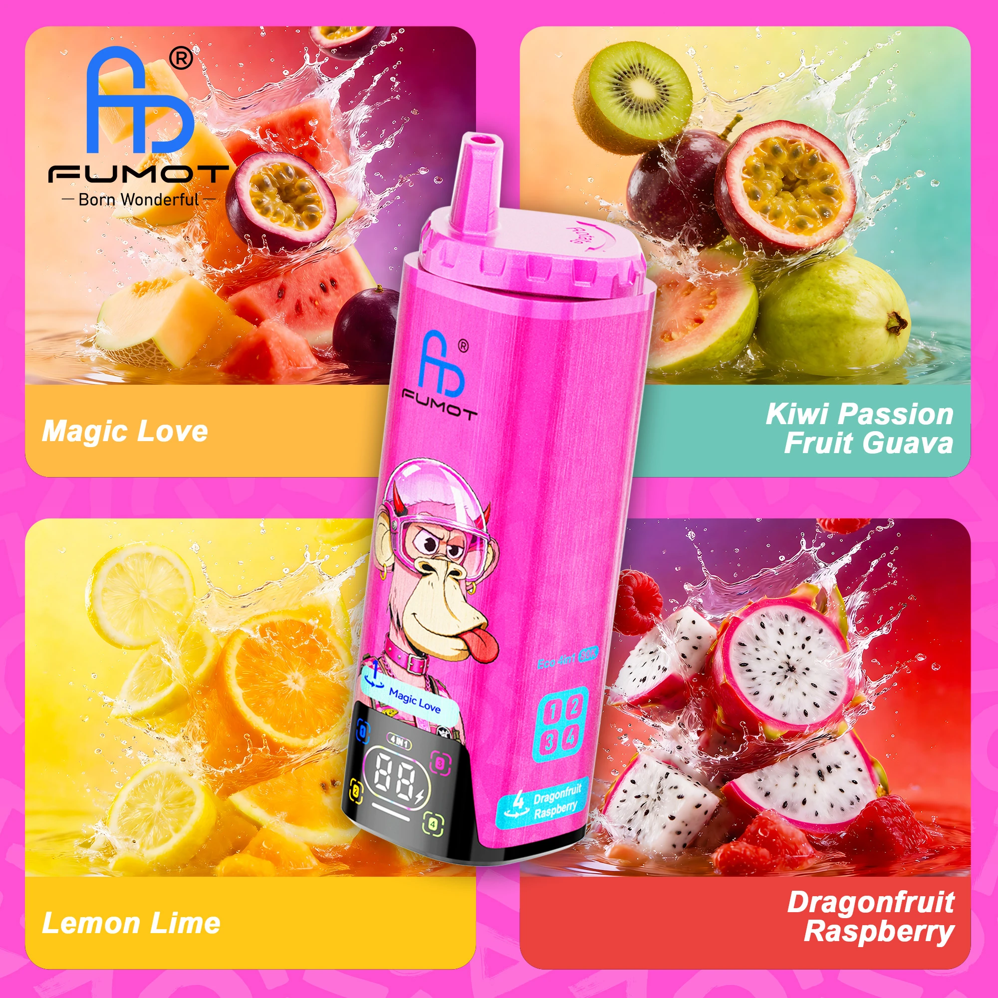 Fumot RandM Eco 4in1 80K Magic Love & Kiwi Passion Fruit Guava & Dragonfruit Raspberry & Lemon Lime