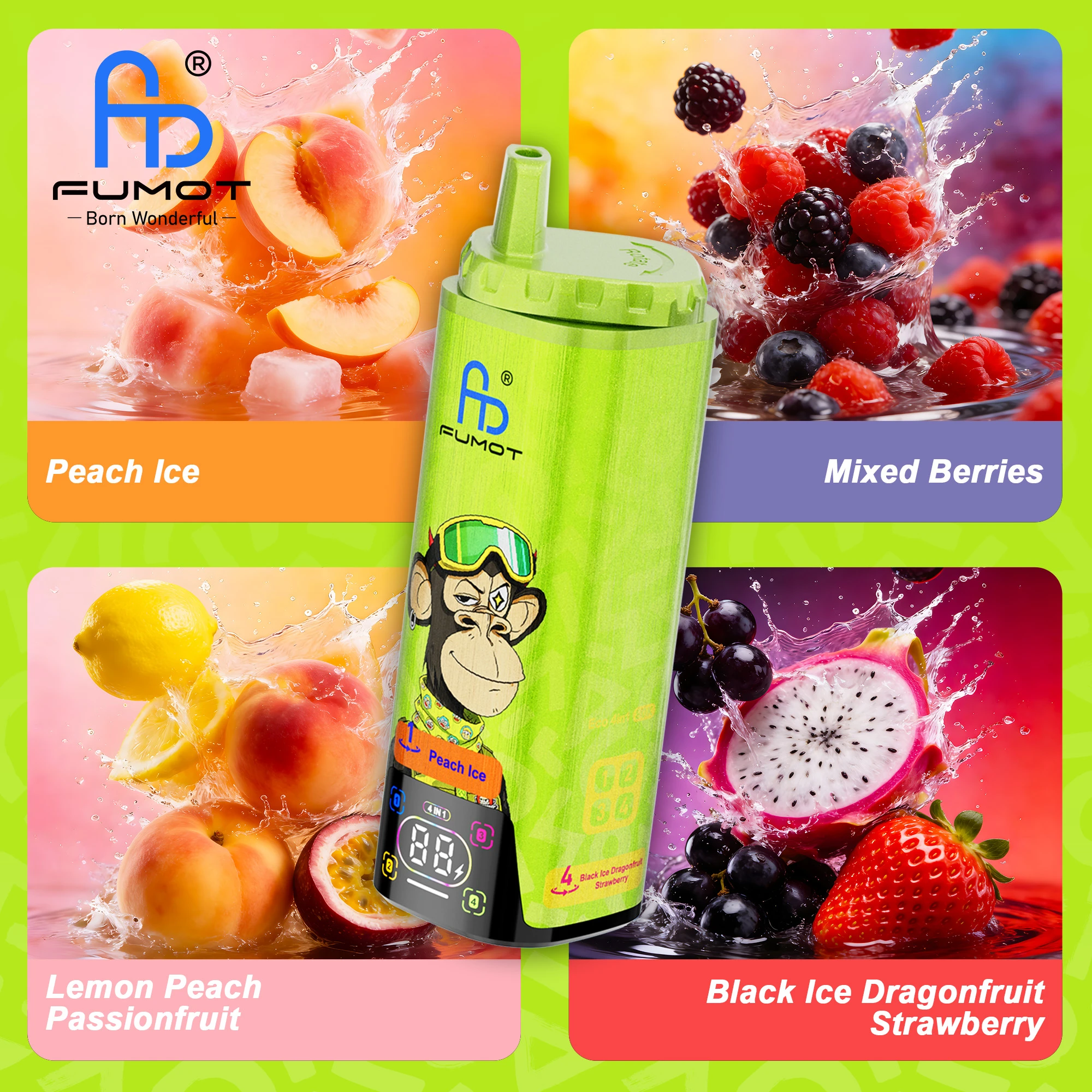 Fumot RandM Eco 4in1 80K Peach Ice & Mixed Berries & Lemon Peach Passionfruit & Black Ice Dragonfruit Strawberry